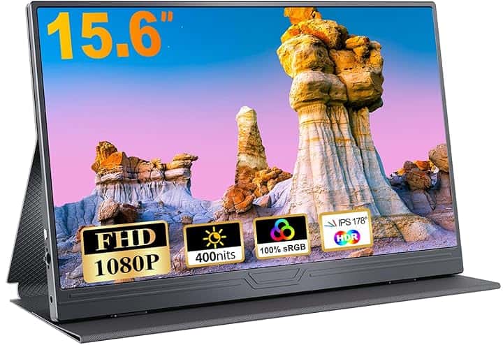 Monitor Portatile, 15.6'' IPS FHD 1920x1080 con HDR, Sottile e Leggero, USB-C Tipo C HDMI Display con Altoparlanti, Compatibile con PC Laptop Xbox PS4/5 MacBook Etichetta Energetica