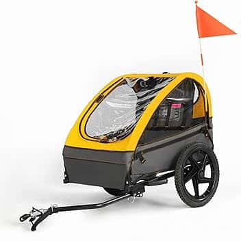 Rimorchio per bicicletta pieghevole 2 in 1 con sospensione per bambini 1-2 bambini, passeggino con grande spazio di archiviazione, funzione jogger, catarifrangenti