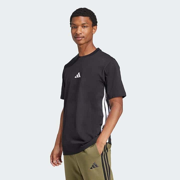 Adidas Uomo Essential Three Stripes Single Jersey Tee