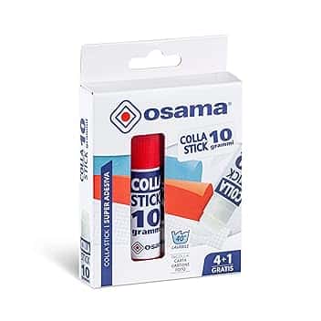 OSAMA - Colla Stick Extra Forte, 4 Pezzi + 1 Gratis, 10 gr - Set Colle Stick Ideale per Cancelleria Scuola, Ufficio e Università - Scorrevole, Resistente e Adatta ai Bambini, Formula Classica