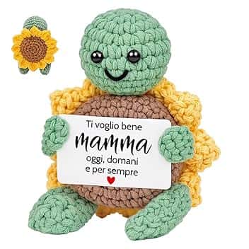 Regalo Festa Della Mamma,Ti Voglio Bene Mamma,Regali Mamma Compleanno,Tartaruga Lavorata a Maglia con Girasole,Supporto Emotivo,Personalizzato Regalo Mamma Compleanno Natale Anniversario