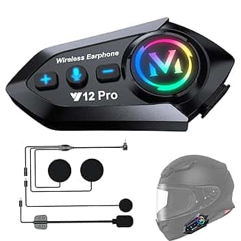 2 x Auricolare Casco Moto Bluetooth 5.4 Interfono Moto Casco Coppia con Doppio Chip per Multitasking Audio Cuffie 500M Sistema di Comunicazione Casco 2 Motociclisti Compatibile con Tutti i Caschi