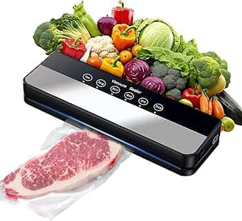 Macchina Sottovuoto,Potente 90Kpa Precisione 5 in 1 Sistema di Conservazione degli Alimenti Sottovuoto, Include sacchetto per il vuoto, Modalità a Secco e Umido Nero (Black, 10 vacuum bags)