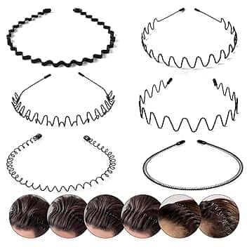 Elalove 6 Pezzi Cerchietti per Capelli in Metallo a Onda, Fasce Elastiche Unisex per Uomo e Donna, Design Antiscivolo per Sport, Yoga e Stile Quotidiano
