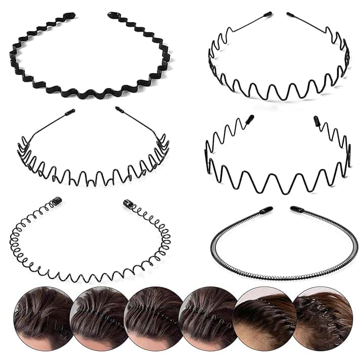 Elalove 6 Pezzi Cerchietti per Capelli in Metallo a Onda, Fasce Elastiche Unisex per Uomo e Donna, Design Antiscivolo per Sport, Yoga e Stile Quotidiano