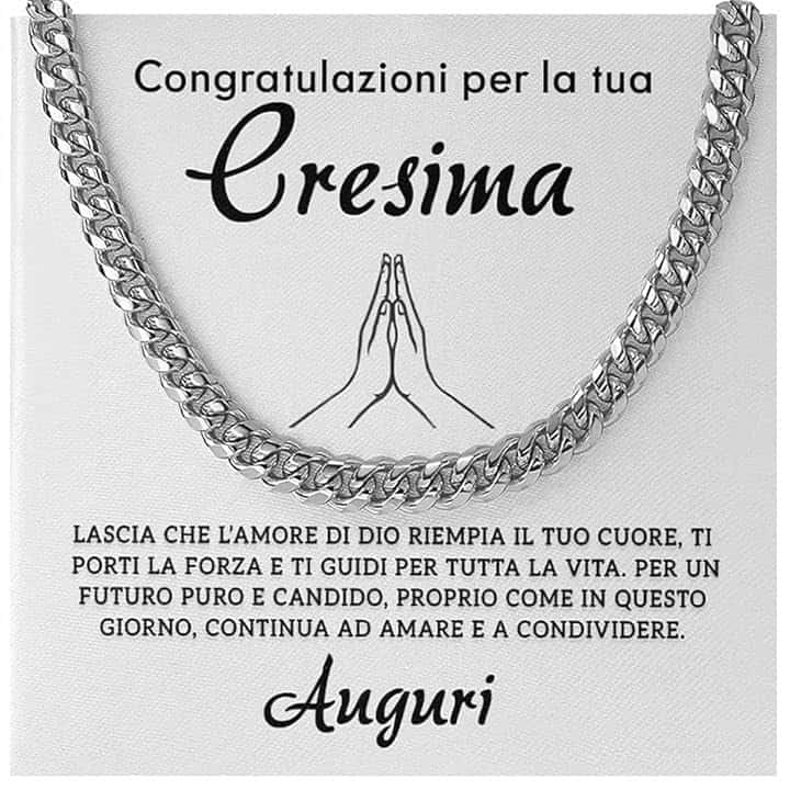 Bramart Regalo Prima Comunione Uomo Collana Cubana in Acciaio Inox Lucidato di Altissima qualità Idea Regalo per lui Cresima - Cofanetto con DEDICA incluso