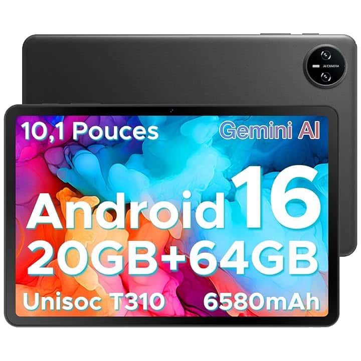 DOOGEE Tab A9 Android 16 Tablet 10 Pollici, 20GB RAM + 64GB ROM (TF 2TB), 6580mAh Batteria, 5G WiFi, 1280 * 800 IPS, BT5.0, 5MP+8MP, Tablet in Offerta gaming Unisoc T310 Quad Core/OTG/Face Unlock