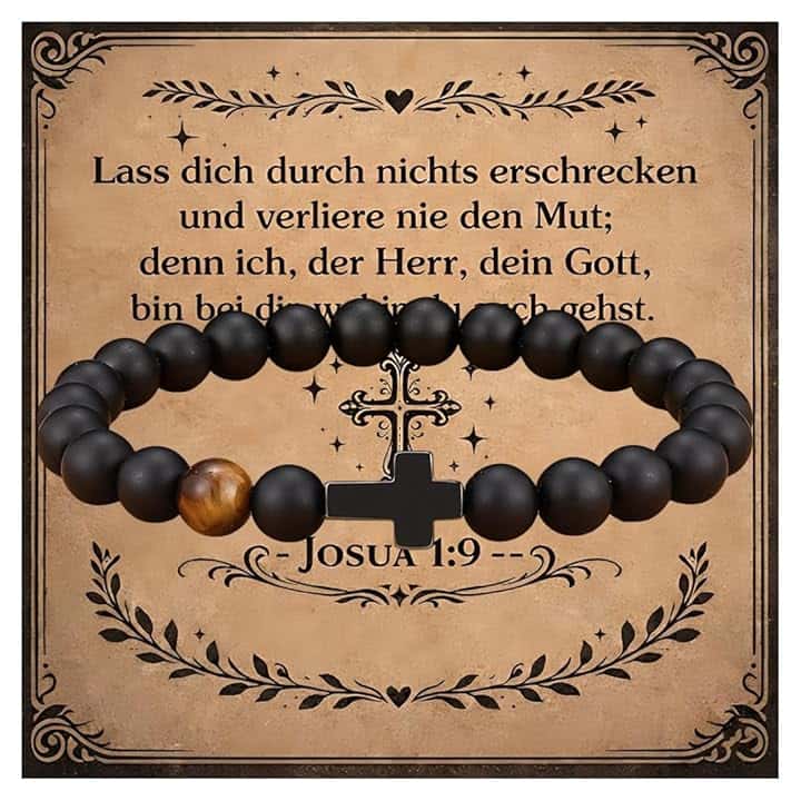 JIRVEX Bracciale Croce Nero Regalo Prima Comunione Bambino Bracciale Cristiano in Pietra Naturale per Comunione e Cresima Ragazzo
