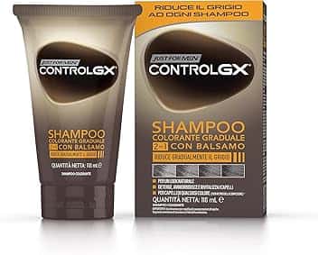 Just For Men Control GX, Shampoo Colorante Uomo, Colore E Tinta Per Capelli, 2-In-1 Con Balsamo, Riduce Gradualmente Il Grigio, Per Un Look Naturale, 118 ml