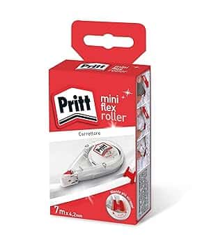 Pritt Correttore Mini Roller con punta flessibile e funzione push-pull per l'utilizzo su entrambi i lati, per cancellare e correggere, sovrascrivibile immediatamente, 4,2 mm x 7 m
