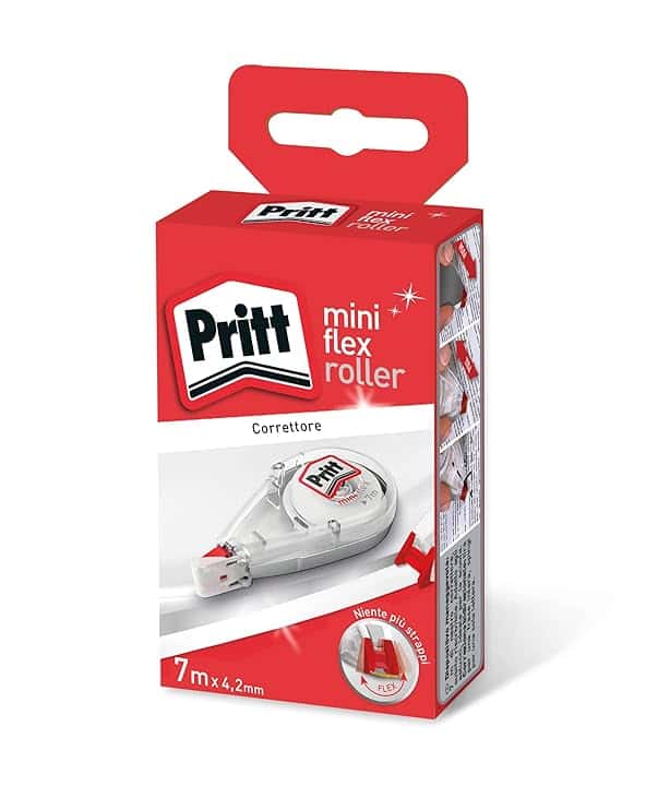 Pritt Correttore Mini Roller con punta flessibile e funzione push-pull per l'utilizzo su entrambi i lati, per cancellare e correggere, sovrascrivibile immediatamente, 4,2 mm x 7 m