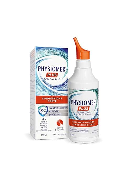 Physiomer Iper Siero di Mare Spray Nasale Ipertonico Decongestionante Adatto per Adulti e Bambini che Libera la Congestione del Naso - 135 ml