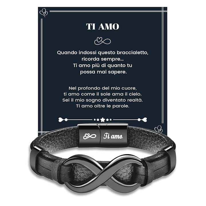 MANVEN Ti Amo Regali San Valentino Bracciale per lui, Uomo Bracciali pelle con incisione, Regalo di compleanno per lui, marito, fidanzato