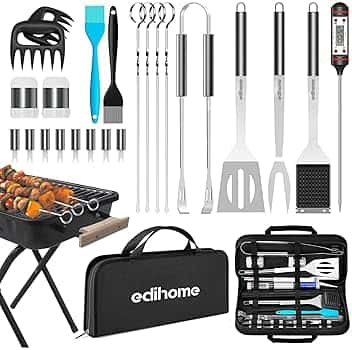 Edihome, Set Barbecue, Accesori Barbecue, 25 Pezzi, Kit Professionale, BBQ, Acciaio Inossidabile, Regalo Uomo, con Custodia Premium Grill