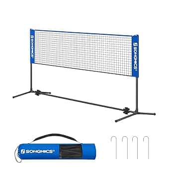 SONGMICS Rete da badminton da 3 m, rete da pallavolo, altezza pali regolabili, set portatile per tennis
