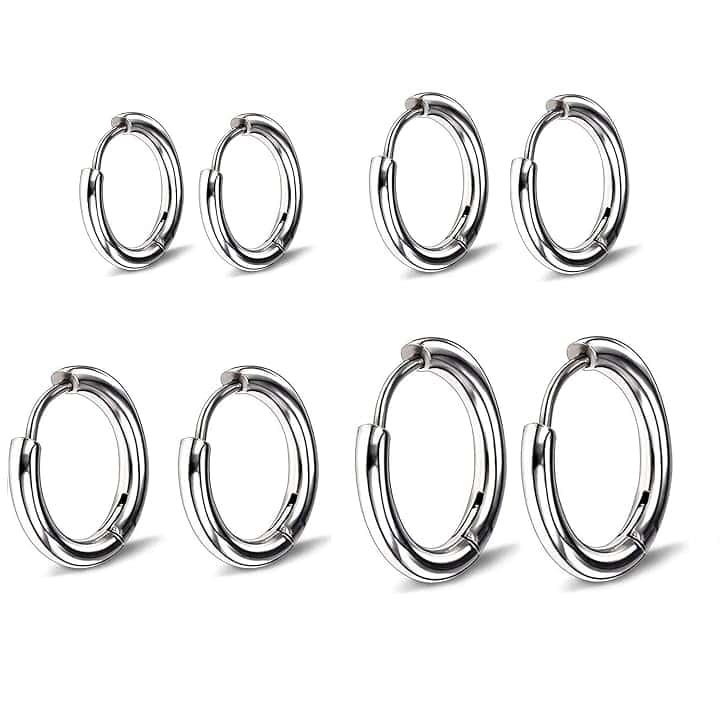 LONSVTTU 4 paia di orecchini Argento a cerchio per uomini e donne, leggeri, cartilagine, ipoallergenico, 8-14 mm, Acciaio Inossidabile Piccoli