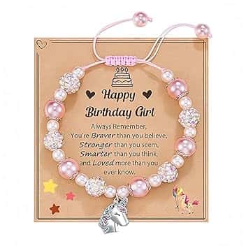 JAONLD Bracciale Unicorno per Ragazze Diamanti Bracciale Rosa Intrecciato con Bambina Regalo,Unicorno Applicabile a per Regalare a Persone Importanti in Occasione di Compleanni e Natale