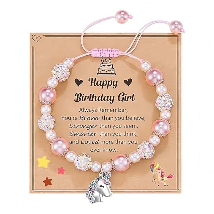JAONLD Bracciale Unicorno per Ragazze Diamanti Bracciale Rosa Intrecciato con Bambina Regalo,Unicorno Applicabile a per Regalare a Persone Importanti in Occasione di Compleanni e Natale