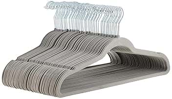 Amazon Basics Grucce per abiti antiscivolo in velluto sottile, colore grigio, 50 pezzi Global Recycled Standard