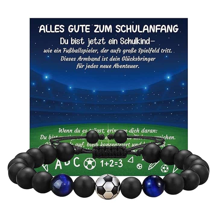 nplaseta Regali Braccialetto di Calcio per Ragazzi, regali di Compleanno e Natale per Ragazzo, regali per Figli, Nipoti e Fratelli, Braccialetto di Calcio in Pietra Naturale 3D