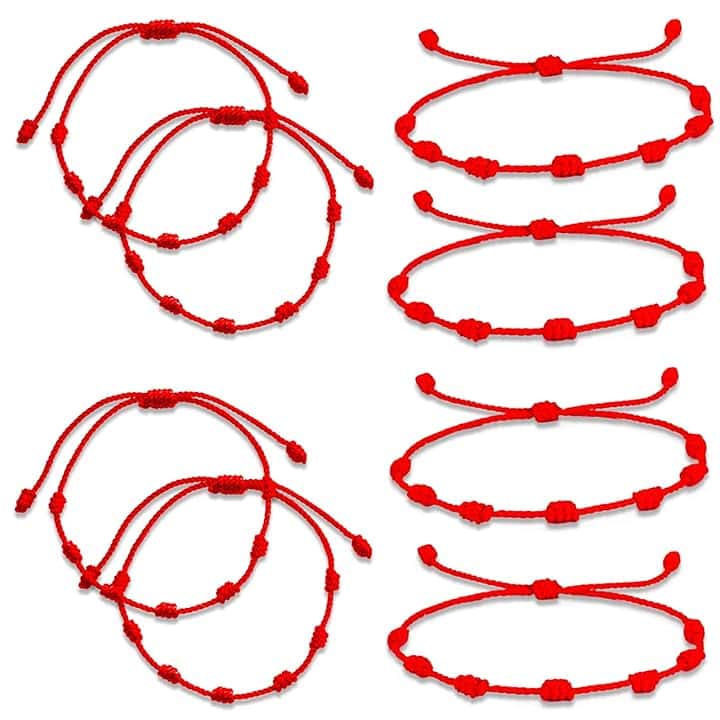Zoonvii 8 bracciali rossi Kabbala, 7 nodi, braccialetti rossi, corde rosse, intrecciate a mano, braccialetto dell'amicizia regolabile, per ragazze Damern uomini, protezione dagli occhi malvagi, verstellbar
