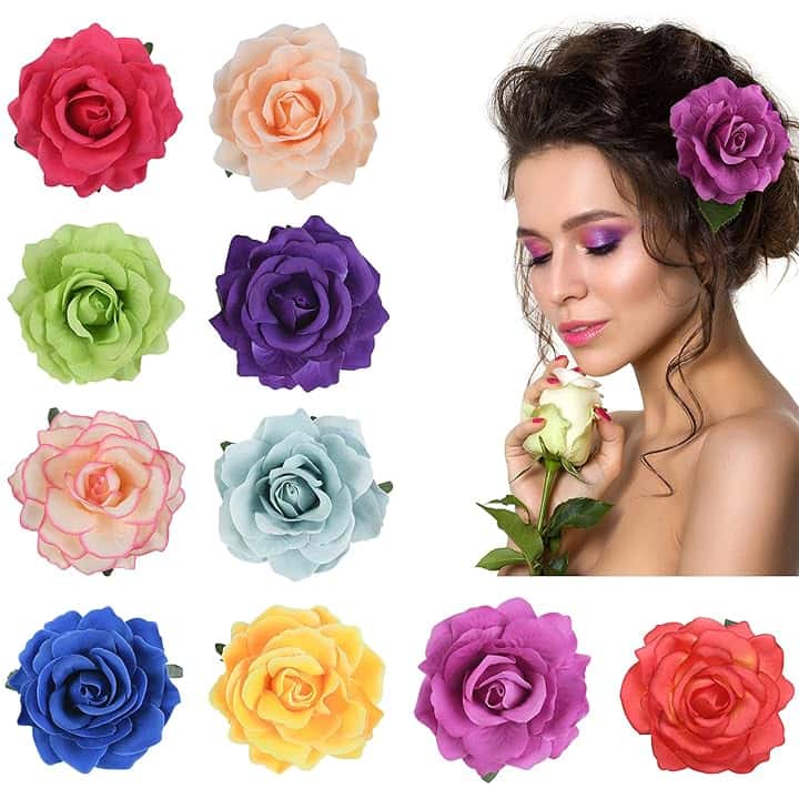 URAQT URAQT Fermagli per Capelli con Rosa, Clip Multicolore, Forcina Spilla Accessori per Ragazze Festa Spiaggia Nozze 10 Pcs