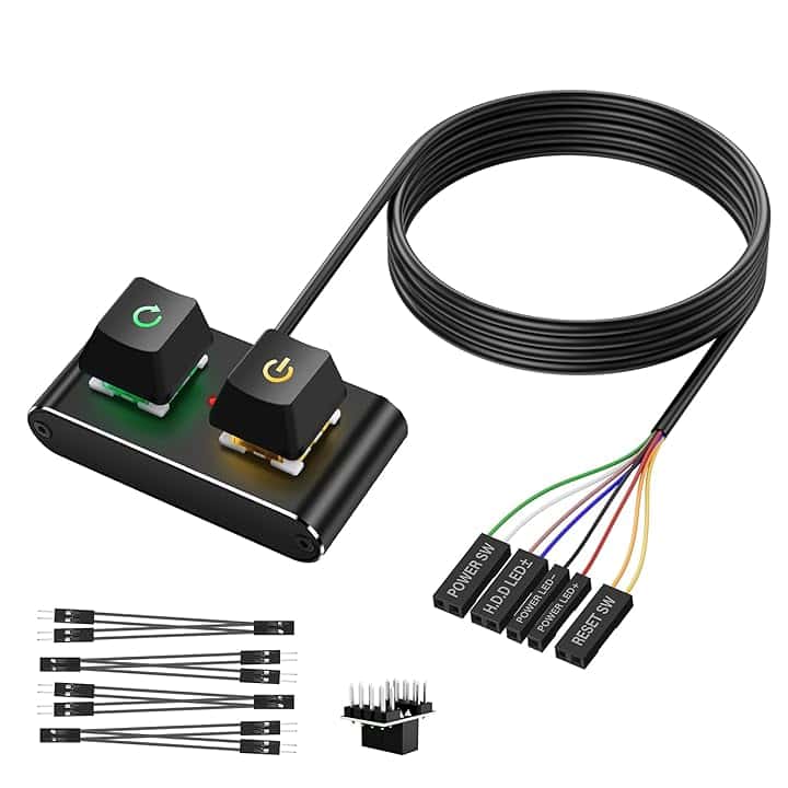 SinLoon Interruttore Alimentazione Esterno PC/ATX con LED RGB & Spia Attività HDD - Cavo Interruttore da 2M/6.5FT con Pulsanti Accensione/Spegnimento/Reset per Scheda Madre(Custodia Metallica)