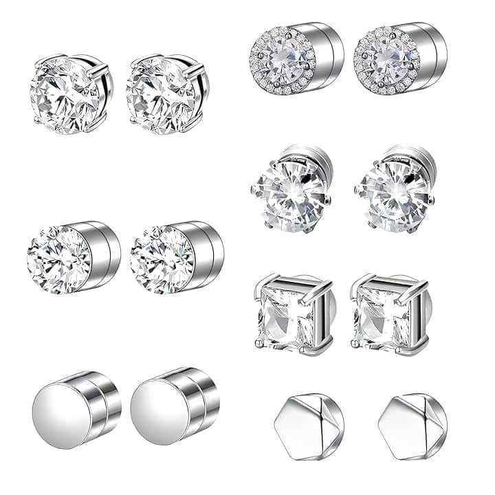 JYXNU JYXNU 7Paia Orecchini Magnetici Uomo Donna, Senza Buco, Orecchini calamita in Acciaio Inossidabile, Orecchini Diamante, Stili Rotondi e Quadrati, Orecchinis Calamita per Uomo Donna Adolescente Regalo