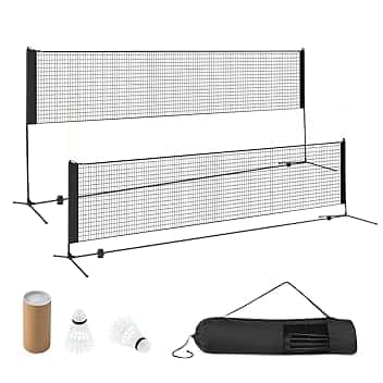 COSTWAY Rete da Badminton 310/420 cm Portatile e Regolabile in Altezza, Rete da Badminton con 2 Volani, Tappi per Piedi, Morsetti e Borsa, per Pallavolo e Pickleball
