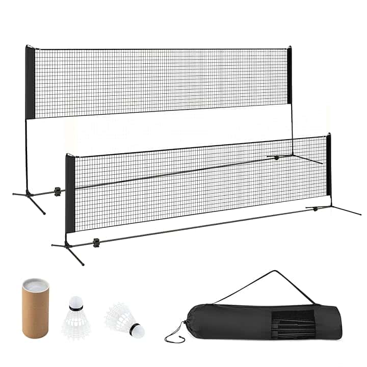 COSTWAY Rete da Badminton 310/420 cm Portatile e Regolabile in Altezza, Rete da Badminton con 2 Volani, Tappi per Piedi, Morsetti e Borsa, per Pallavolo e Pickleball