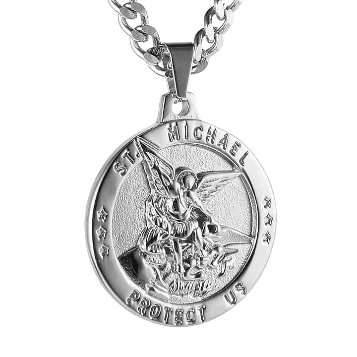 HZMAN Saint Michael Necklace for Men Stainless Steel Retro Archangel Round Medal Pendant Necklace Jewelry Gift