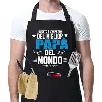 Regalo Feste del Papà, Grembiule da Barbecue Uomo Divertente Grembiule da Cucina con 3 Tasche Impermeabile, Regolabile - Regalo Papà, Cuochi e Appassionati di BBQ