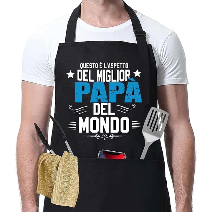Regalo Feste del Papà, Grembiule da Barbecue Uomo Divertente Grembiule da Cucina con 3 Tasche Impermeabile, Regolabile - Regalo Papà, Cuochi e Appassionati di BBQ