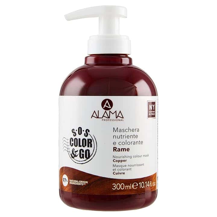 A ALAMA Professional Alama SOS Color&GO Maschera Colorante Non Permanente Rame per Capelli Naturali, Colorati e Con Mèches, Nutriente e Tonalizzante, Senza Ammoniaca, 300 ml