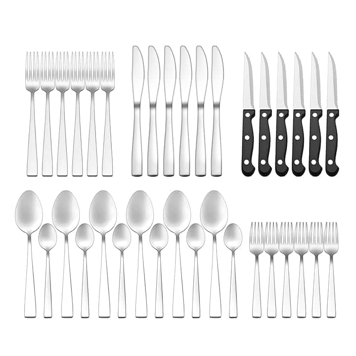 Set Posate Acciaio Inox 36 Pezzi per 6 Persone - Servizio Posate Completo con Coltelli da Carne, Forchette, Cucchiai e Cucchiaini- Design Moderno, Alta Resistenza, Lavabile in Lavastoviglie