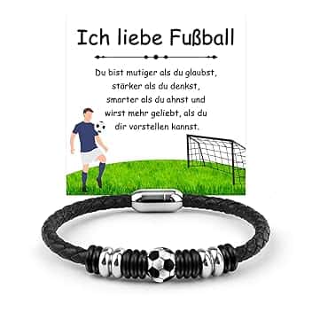 YOGRASS Braccialetto di Cuoio di Calcio - Regalo per Ragazzi Adolescenti 15-18 Anni, Compleanno per Figlio e Nipote