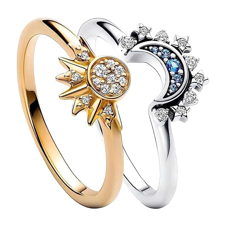 xlwen Anelli Sole e Luna Set Anelli Donna Argento Anell Cuore,Promessa Anello,Anello da donna da Regalare al tuo Ragazzo, Fidanzata, Moglie o Parenti