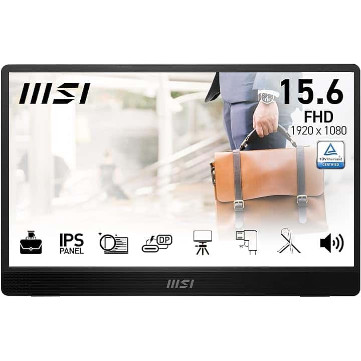 MSI PRO MP161 E2U Monitor portatile FHD 15,6" - Pannello IPS (1920 x 1080), 60Hz, Schermo aEye-Friendly (PC, Laptop, Mobile) - Mini-HDMI™ 2.0b (FHD@60Hz), 2 x USB Type-C Etichetta Energetica