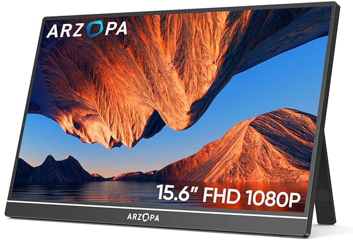 ARZOPA Monitor Portatile, Schermo Portatile 15.6" 1920×1080 FHD IPS per Laptop con Cavalletto, Secondo Schermo Ultrasottile per Laptop/PC/Mac/PS3/4/5/Xbox - Connettività USB C e HDMI - A1 Etichetta Energetica