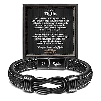 YELUWA Bracciale in Pelle Intrecciata per Figlio - Regalo Ispirazionale Da Mamma e Papà - Regali Compleanno per Ragazzi