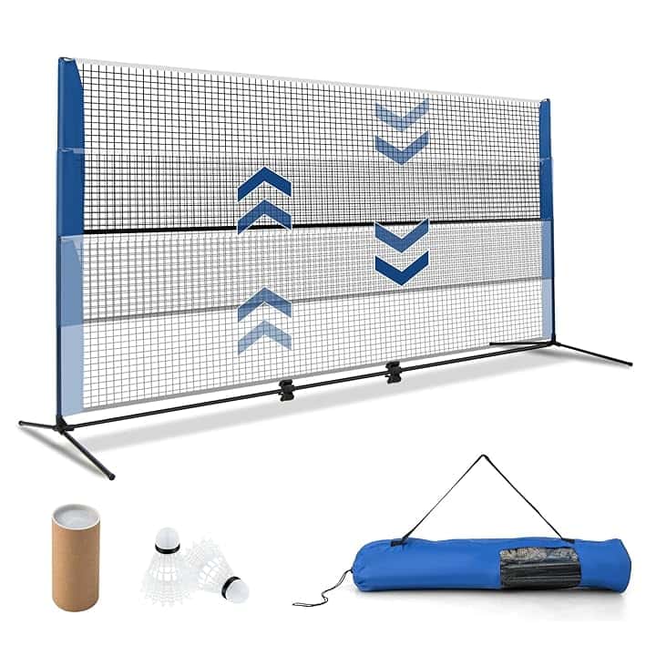 COSTWAY Rete da Badminton 310/420/510 cm Portatile e Regolabile in Altezza, Rete da Badminton con 2 Volani, Tappi per Piedi, Morsetti e Borsa, per Pallavolo e Pickleball