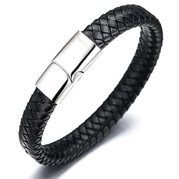 HALUKAKAH Accessori per Bambini ● Solo Junior ● Braccialetto in Pelle per Ragazzi Marrone/Nero Classico, Progettato per Età 6-15, Con Esclusiva Chiusura Magnetica in Titanio Dorato/Argento/Nero, Misura 7”+0.7"(18+1.5cm), Inclusa Confezione Regalo Omaggio