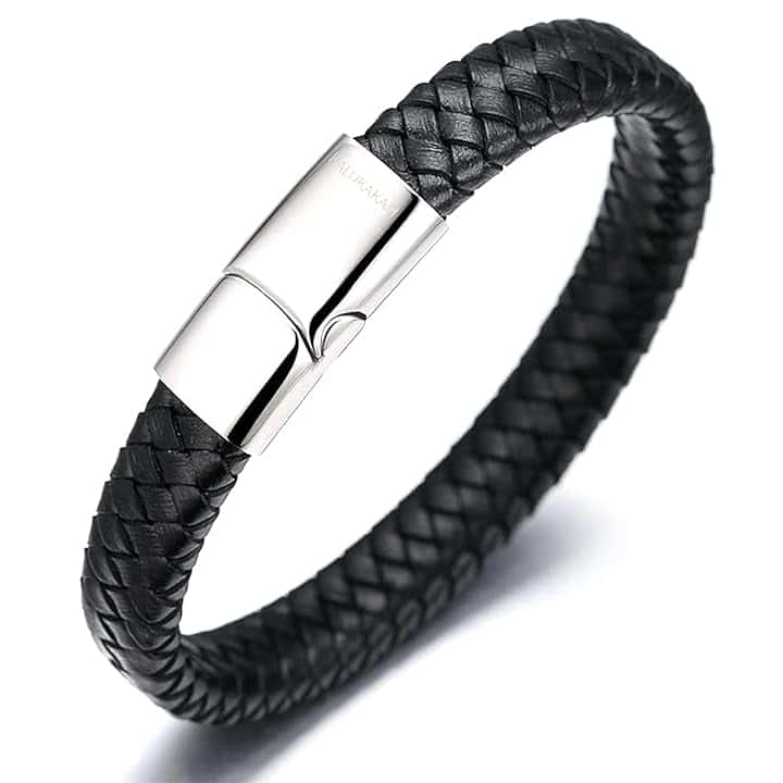 HALUKAKAH Accessori per Bambini ● Solo Junior ● Braccialetto in Pelle per Ragazzi Marrone/Nero Classico, Progettato per Età 6-15, Con Esclusiva Chiusura Magnetica in Titanio Dorato/Argento/Nero, Misura 7”+0.7"(18+1.5cm), Inclusa Confezione Regalo Omaggio