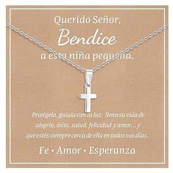 FLHEART Collana con ciondolo a croce cristiana, in acciaio inossidabile, placcato oro/argento, con catena religiosa amuleto, regalo per bambini, Pasqua, battesimo, prima comunione, compleanno, Natale