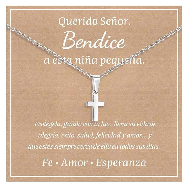 FLHEART Collana con ciondolo a croce cristiana, in acciaio inossidabile, placcato oro/argento, con catena religiosa amuleto, regalo per bambini, Pasqua, battesimo, prima comunione, compleanno, Natale