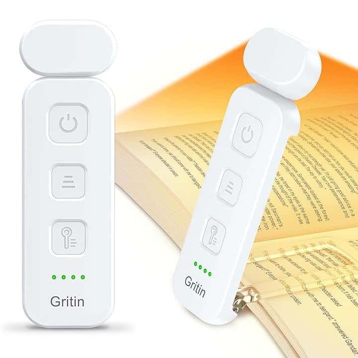 Gritin Luce per Lettura Libri a Letto, 7 LED Luce Lampada da Lettura per Libro Ricaricabile Clip, 3 Temperatura Colorei, 5 Luminosità & Regolabili in Continuo per Gli Amanti dei Libri