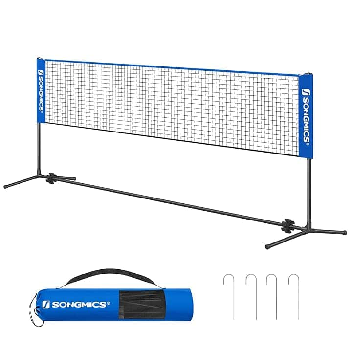 SONGMICS Rete da badminton da 3 m, rete da pallavolo, altezza pali regolabili, set portatile per tennis