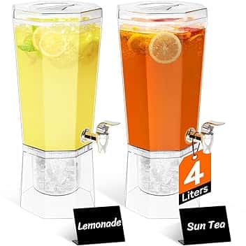 Lifewit 4L Dispenser Bevande con Rubinetto, Set di 2 Dispenser Acqua in Plastica, Contenitore Distributore Bevande Ghiacciati con Supporto per Cocktail, Succhi, Limonata e Tè, 39 x 16 cm/15x6"