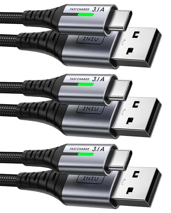 INIU Cavo USB Type-C, Cavo USB A a USB C 3,1A Ricarica Rapida [3Pezzi/0,5+2+2m] Lega Intrecciato in Nylon QC 3,0 Cavo Tipo C per iPhone 17 16 15, Samsung S25 24 Ultra, Xiaomi Huawei Pixel OnePlus ECC. ClimatePartner certified