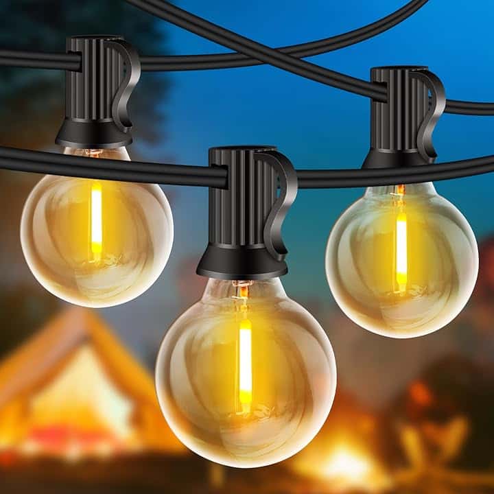 Rintea Catena Luminosa Esterno,10M Luci da Esterno Giardino con 20+2 LED 0.6W Catene Lampadine 2700K Bianco Catena LED Luci da Esterno Impermeabile per Natale, Matrimonio, Festa, Giardino, Patio Etichetta Energetica